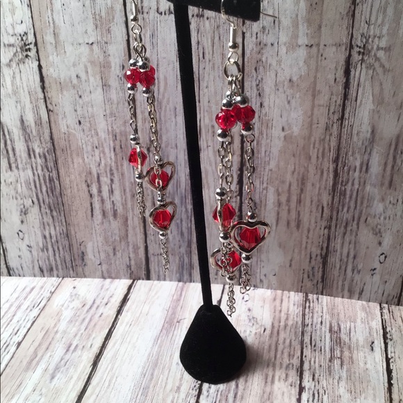 Triple Dangle Earrings with Silver plated Hearts - Picture 1 of 3